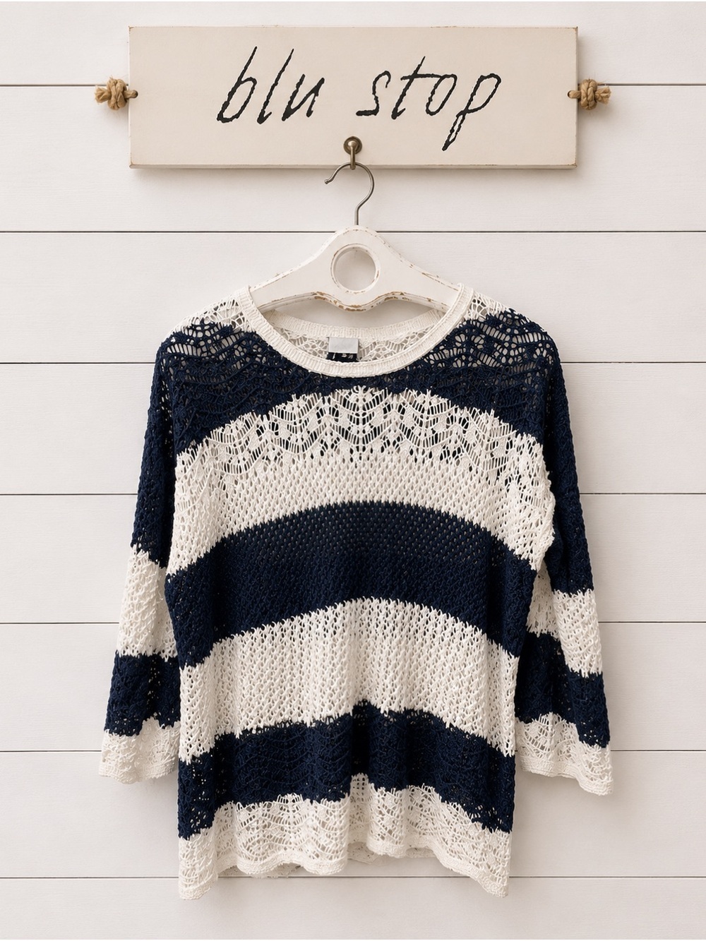 Striped Crochet Sweater – Blu Sky
